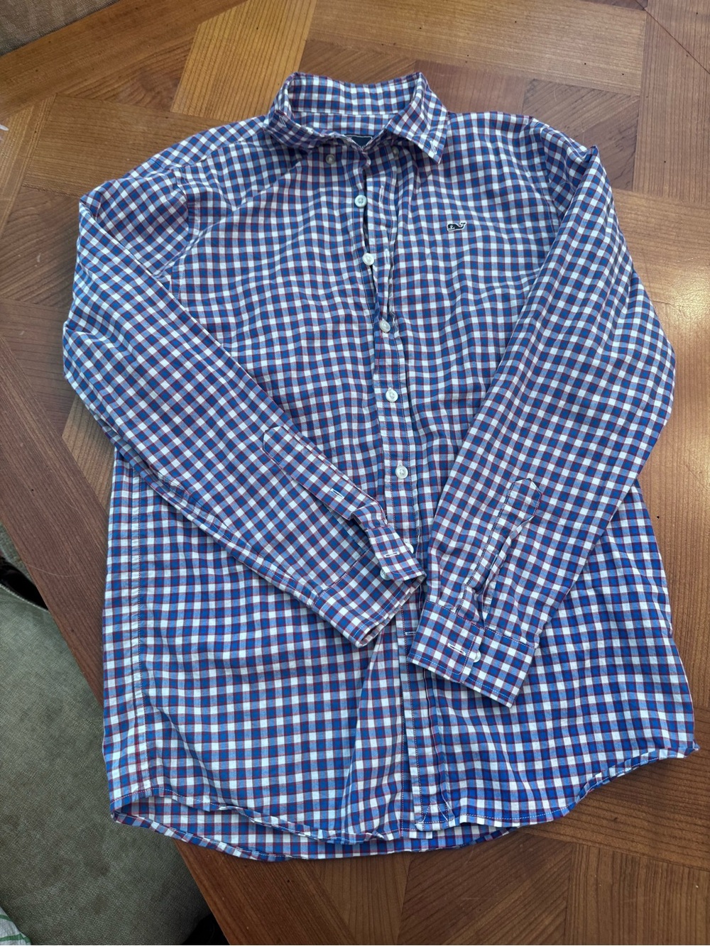 Vineyard Vines BOYS  Blue and White Plaid Button-Down Shirt